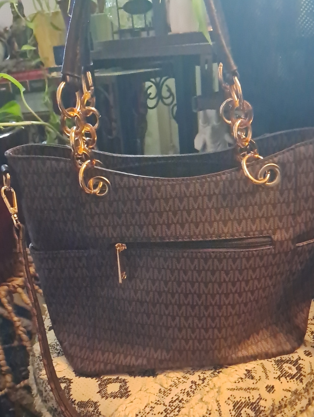Mia K Women's Black And Brown Bag with Gold Hardware